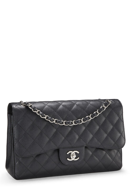 Black Quilted Caviar New Classic Double Flap Jumbo
