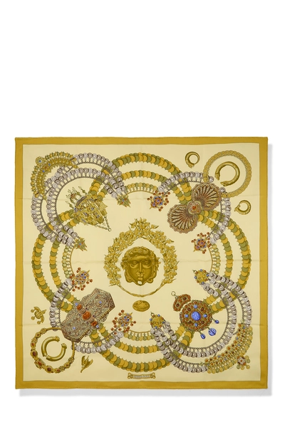 Yellow & Multicolor 'Kosmima' Silk Scarf 90