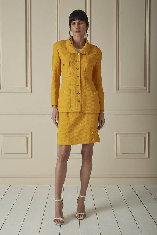 Yellow Tweed Skirt Suit, , large image number 0