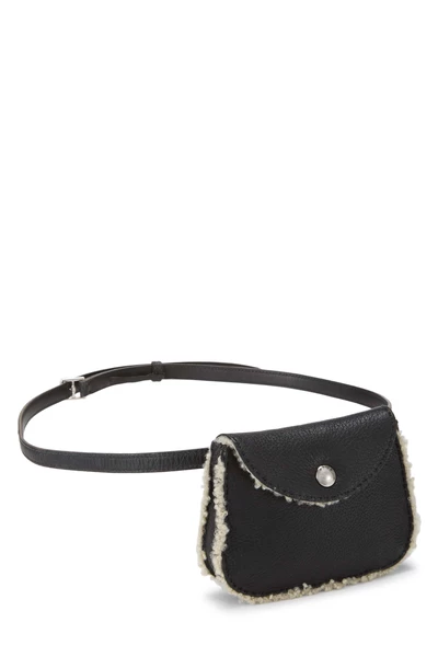 Black Clemence Shearling Trim Waist Pouch, , large