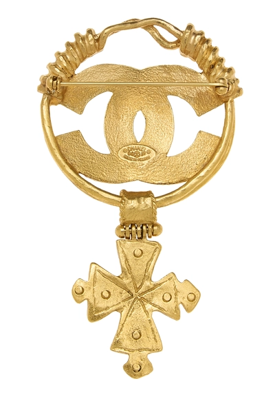 Gold Engraved 'CC' Cross Pin, , large