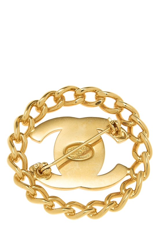 Gold 'CC' Chain Border Turnlock Pin Medium, , large image number 1