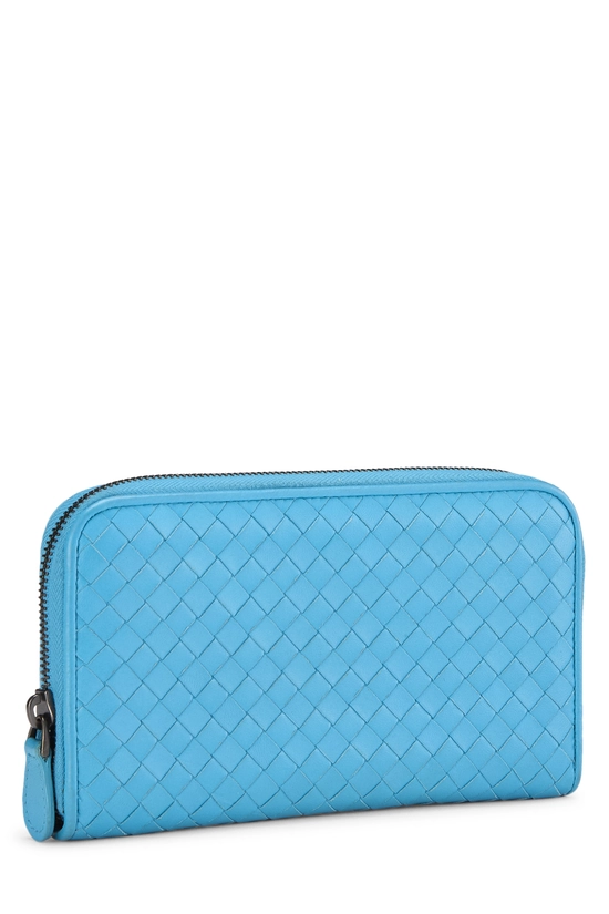 Blue Intrecciato Zip Around Wallet, , large image number 1