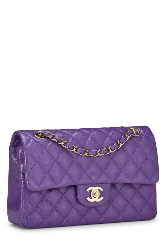 Purple Quilted Caviar Classic Double Flap Small, , large image number 1