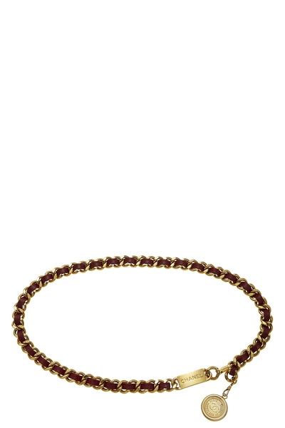 Gold & Red Leather Chain Belt