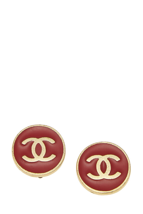 Red & Gold 'CC' Round Earrings, , large image number 0
