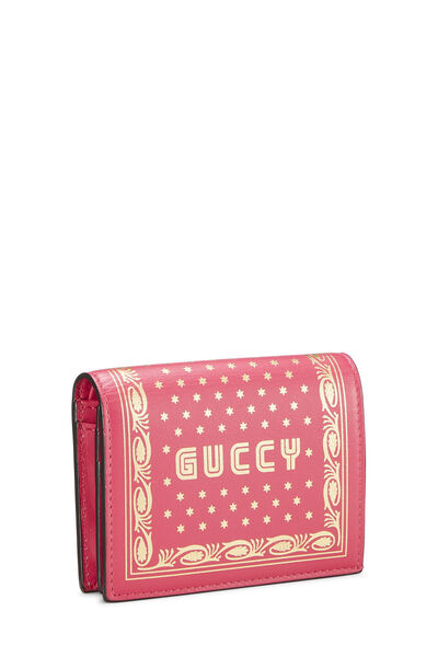 Pink Leather Guccy Moon & Stars Card Case Wallet, , large