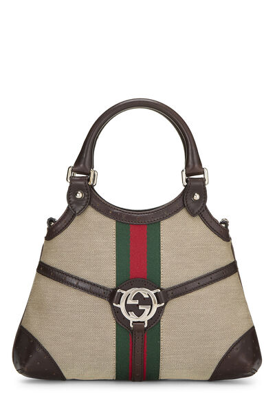 Beige Canvas Web Reins Handbag Small