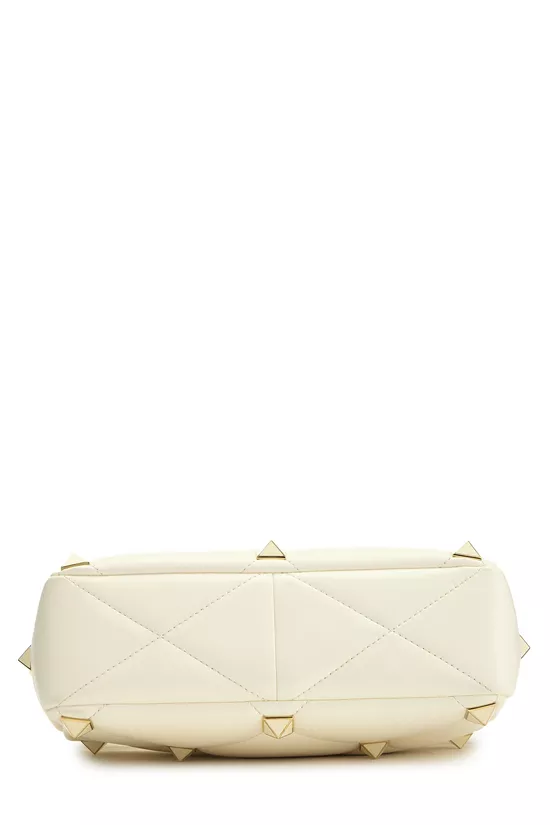 White Leather Roman Stud Flap Bag Medium, , large image number 4