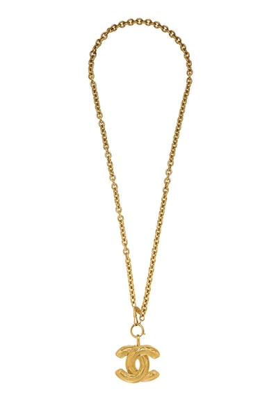 Gold Quilted 'CC' Necklace Large