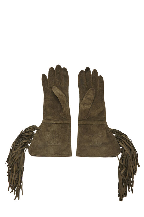Green Suede Fringe Gloves, , large image number 1