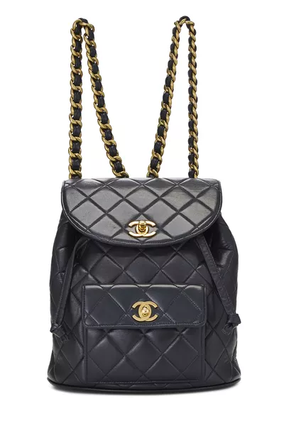 Black Quilted Lambskin 'CC' Classic Backpack Small