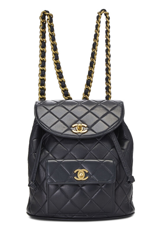 Chanel Shearling Lambskin Backpack Black Quilted CC