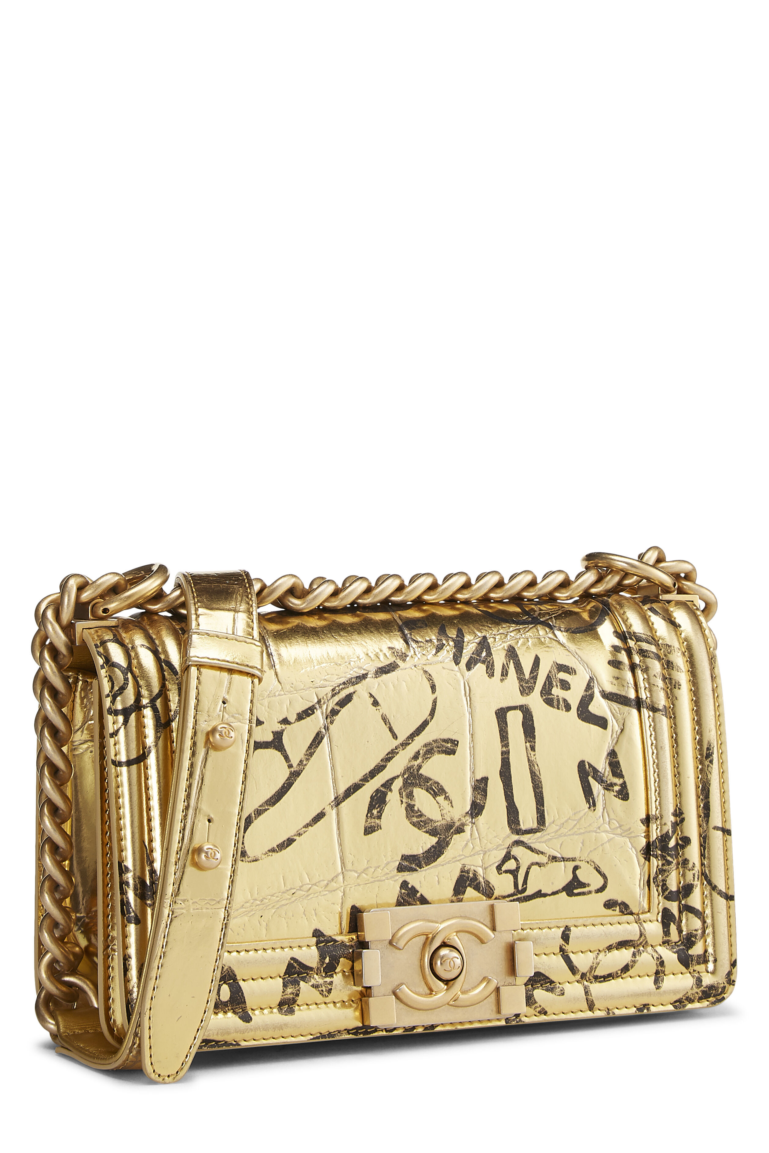 Chanel ParisNew York Gold Embossed Graffiti Boy Bag Small Q6B0RD3MDH001   WGACA