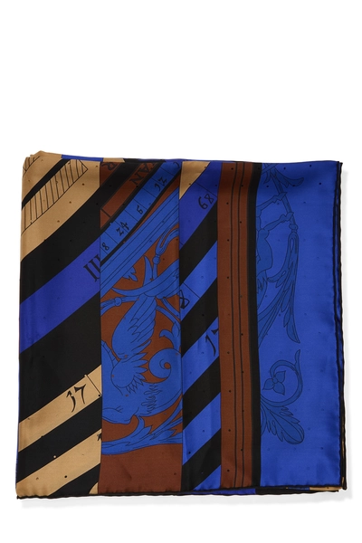 Blue & Multicolor 'Astrologie Nouvelle' Silk Scarf 140, , large