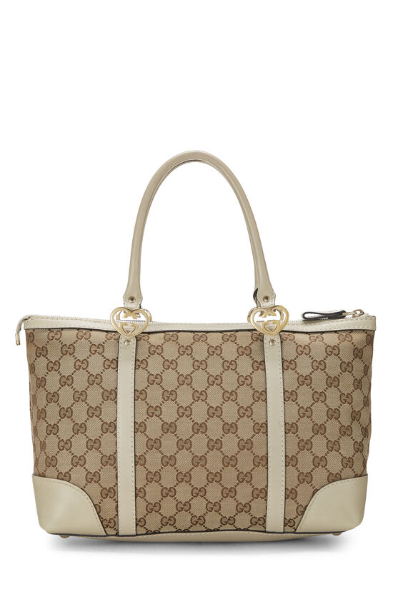 Small tote bag with Interlocking G in beige and white GG Supreme