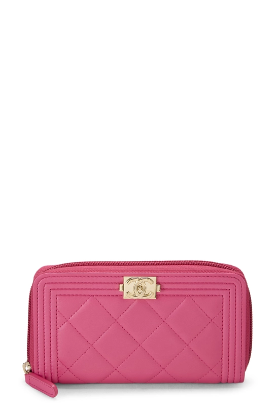 Pink Lambskin Boy Zip Around Wallet, , large image number 0