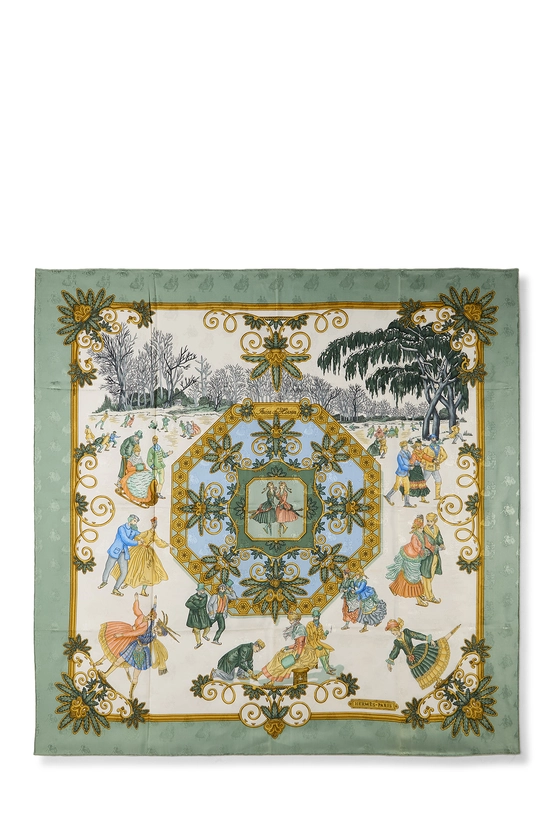 Green & Multicolor 'Joies d'Hiver' Silk Scarf 90, , large image number 0