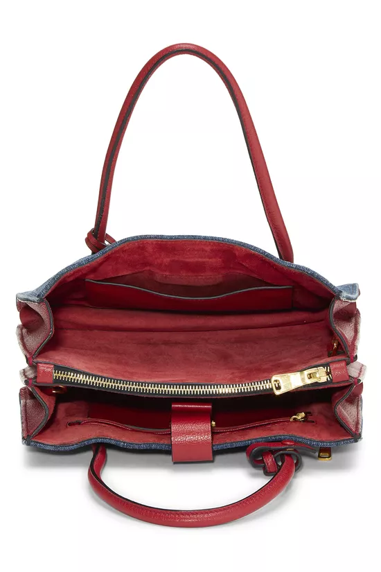 Multicolor Denim Convertible Buckle Top Handle Bag, , large image number 5