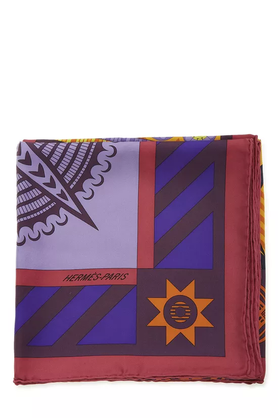 Purple & Multicolor 'Geometrie Cretoise' Silk Scarf 90, , large image number 1