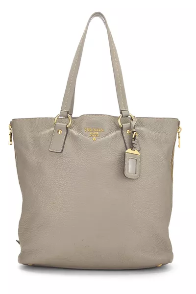 Grey Vitello Daino Side Zip Tote Large