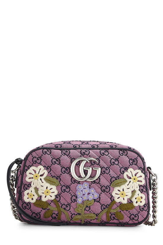 Pink GG Canvas Embroidered Marmont Crossbody Bag Small, , large image number 1