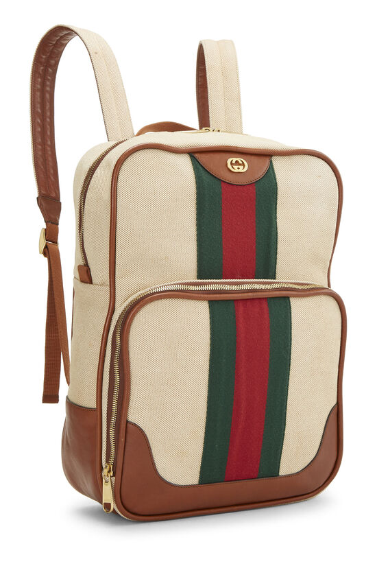 Beige Canvas Web Backpack, , large image number 1
