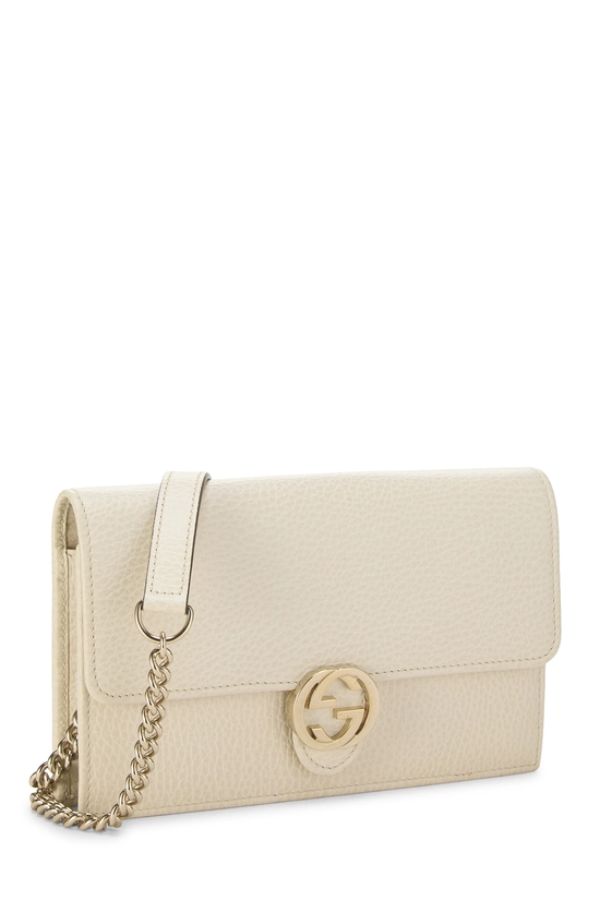 Cream Leather Interlocking Wallet On Chain (WOC) Small, , large image number 1