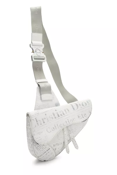 Daniel Arsham x Christian Dior White Calfskin Newspaper Saddle Bum Bag, , large