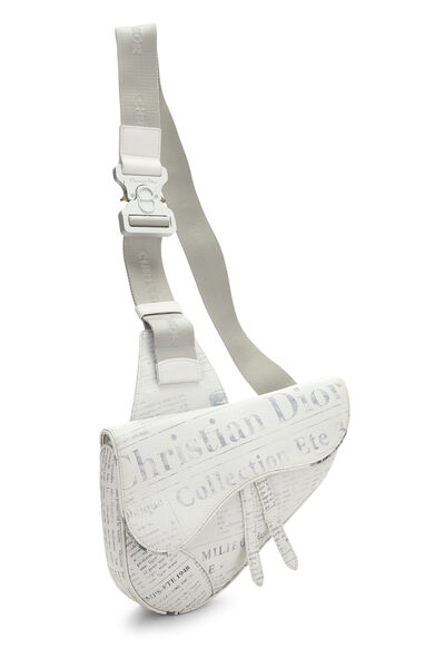 Daniel Arsham x Christian Dior White Calfskin Newspaper Saddle Bum Bag, , large