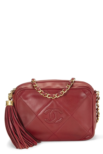 Red Lambskin Diamond 'CC' Camera Bag Mini