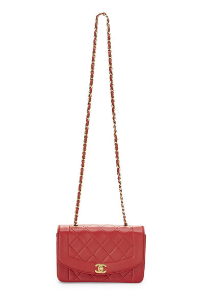 Red Quilted Lambskin Diana Flap Small, , large