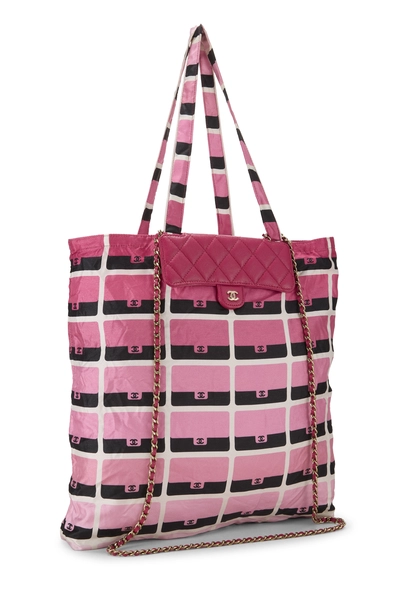 Pink Nylon Foldable Tote, , large