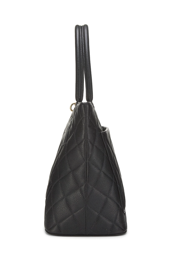 Black Quilted Caviar Medallion Tote, , large image number 2
