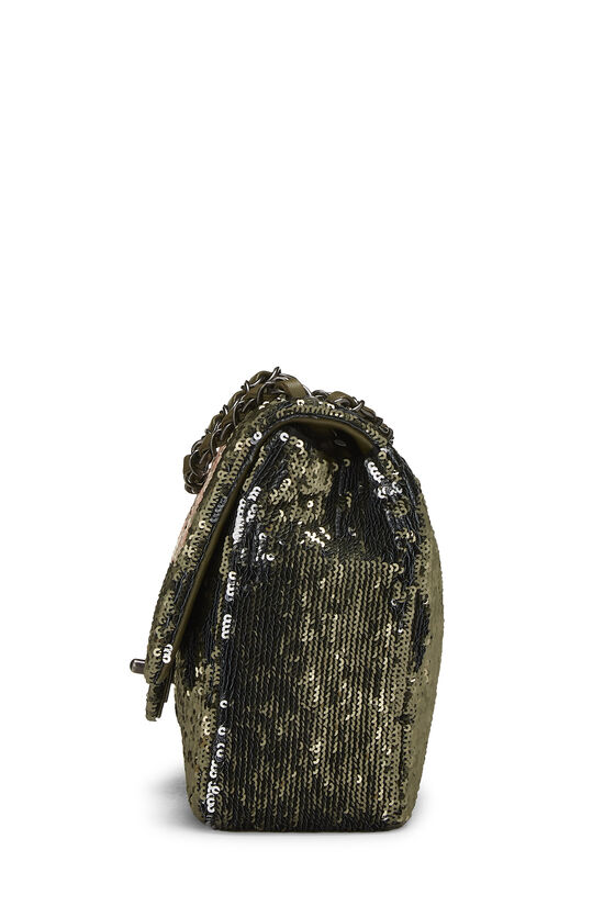 Paris-Cuba Olive Sequin Classic Flap Bag Medium, , large image number 3
