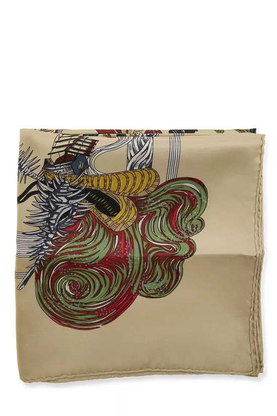 Beige & Multicolor 'Au fil de la Soie' Silk Scarf 90, , large image number 1