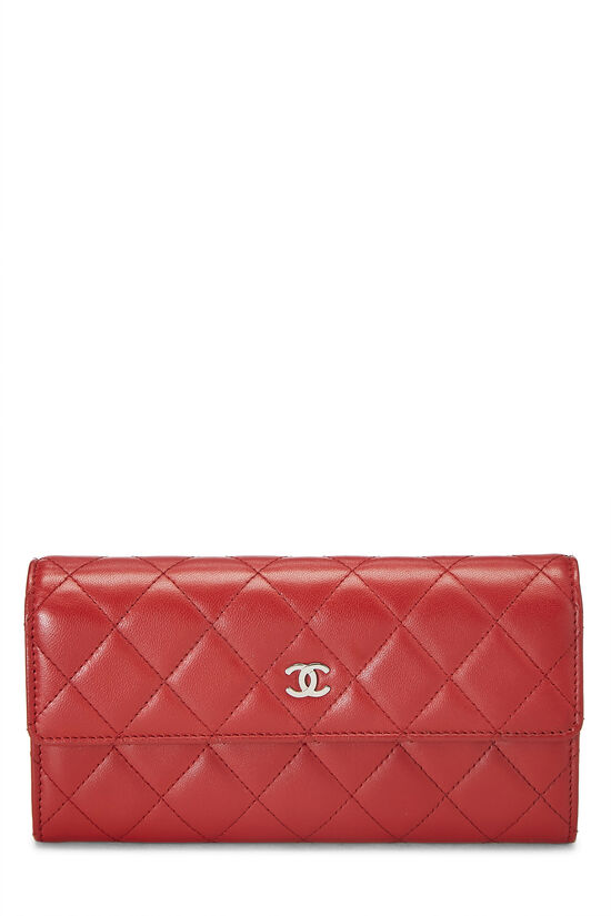 Red Quilted Lambskin Flap Wallet, , large image number 1
