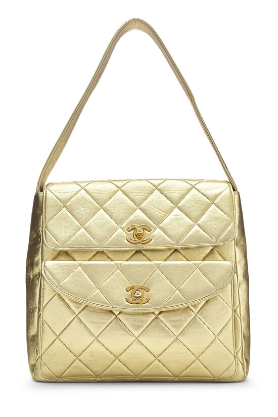 Chanel Metallic Gold Lambskin Double Pocket Shoulder Bag