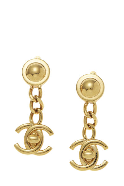 Gold 'CC' Turnlock Dangle Earrings