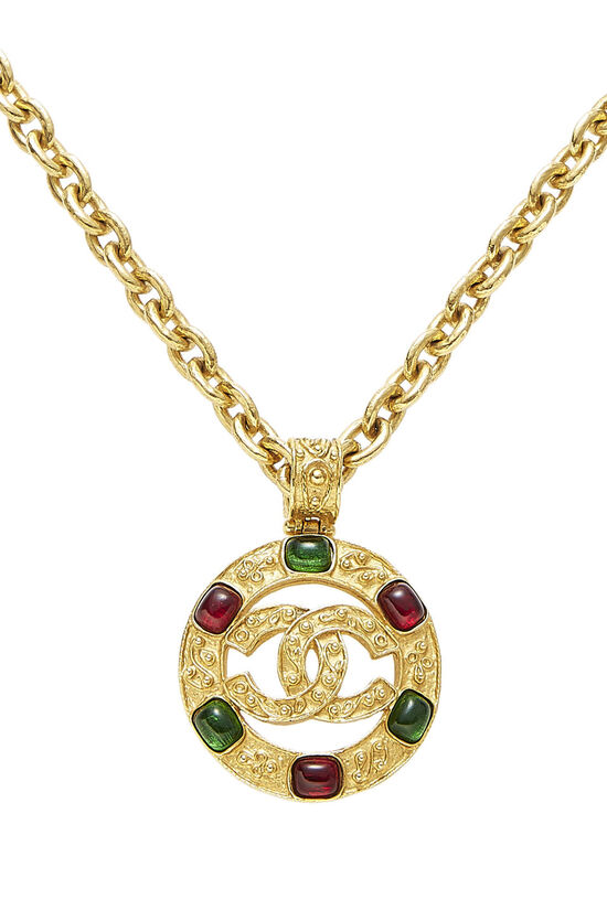 Gold Filigree Gripoix 'CC' Round Necklace Large, , large image number 1