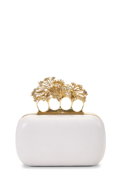White Leather Oval Knuckle Clutch