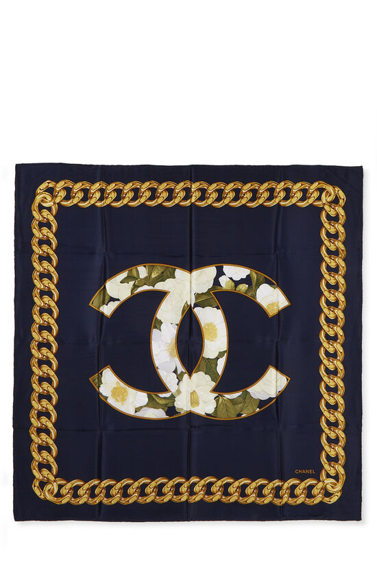 Navy 'CC' Silk Scarf MM, , large image number 0