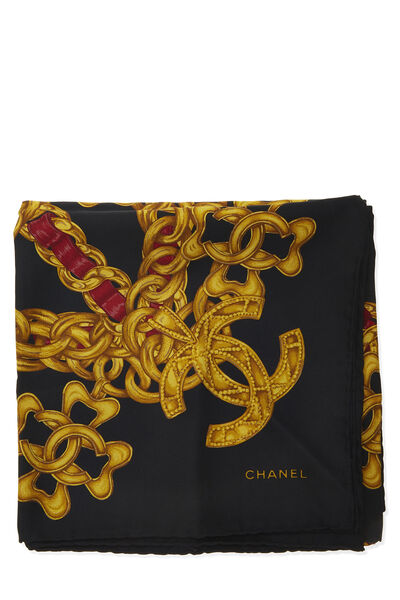 Black & Gold Chain Link Silk Scarf, , large