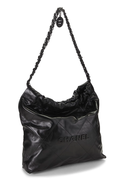 Black Calfskin "So Black" Chanel 22 Hobo Small, , large