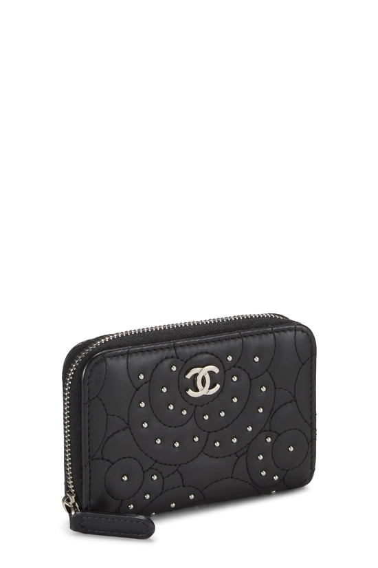 Black Studded Camellia Coin Purse, , large image number 1