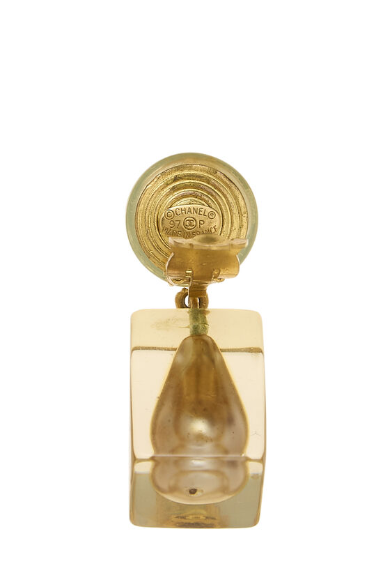 Gold Acrylic Faux Pearl Dangle Earrings, , large image number 2