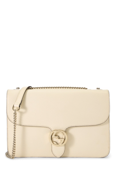 White Leather Interlocking Crossbody Large