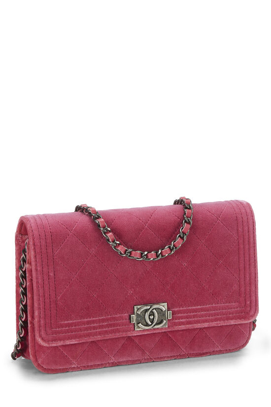 Pink Quilted Velvet Boy Wallet on Chain (WOC), , large image number 1