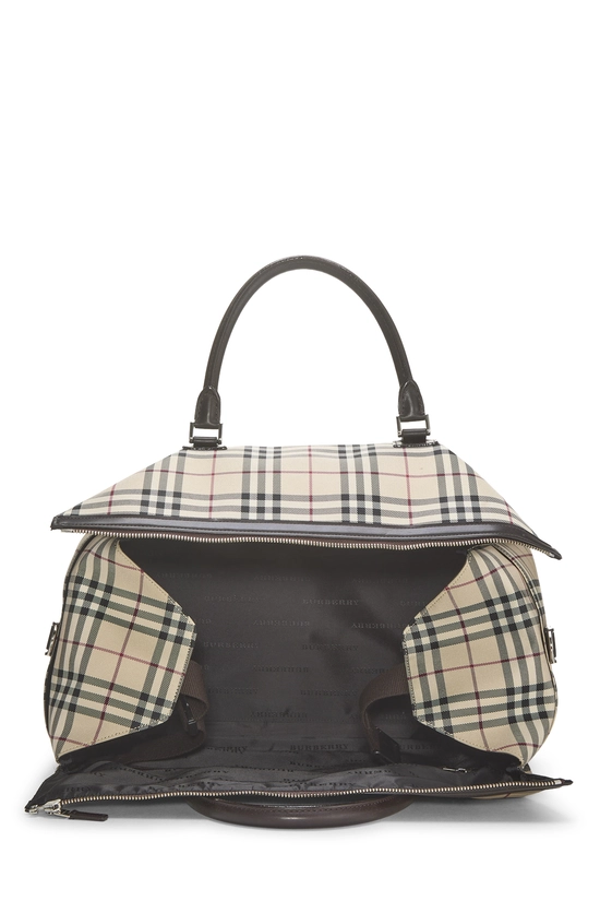 Brown Nylon Check Weekender, , large image number 5