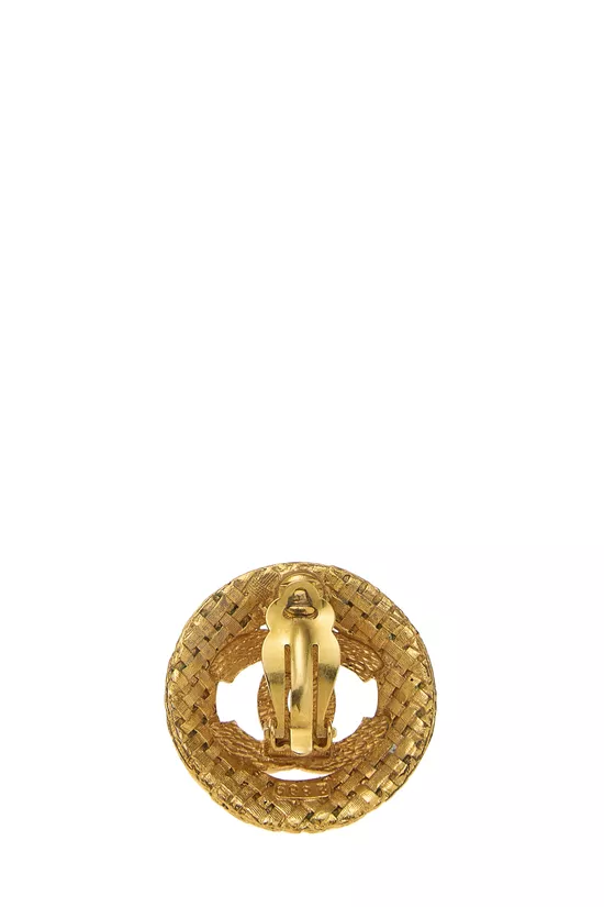 Gold Woven 'CC' Round Earrings, , large image number 1